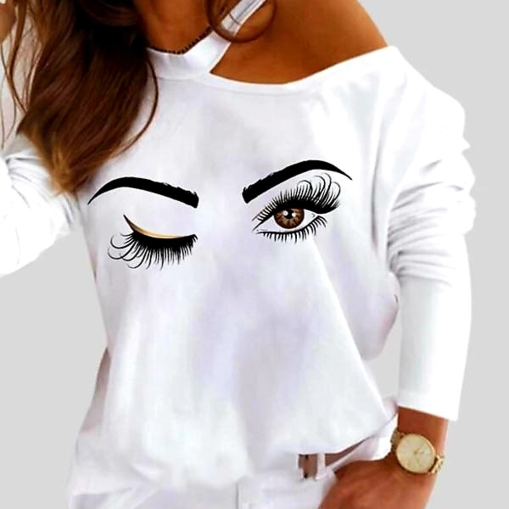 White Graphic Off-Shoulder Top
